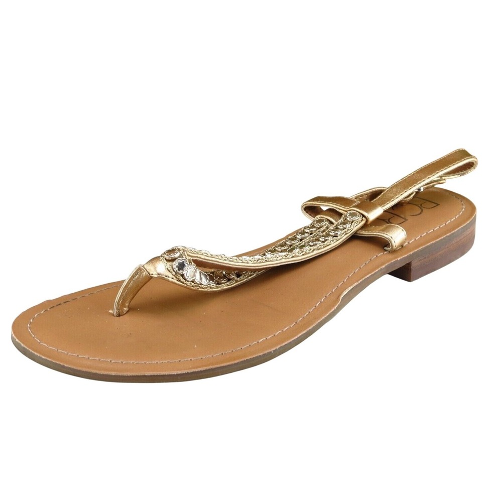 BCBG Paris Sz 7 M Gold Thong Leather Women‎ Sandals